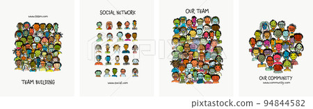 Group of people, community. Social network. Holy holiday, colorful faces. Set for your design project - cards, banners, poster, web, print, social media, promotional materials. Vector illustration Group of people, community. Social network. Holy holiday, colorful faces. Set for your design project - cards, banners, poster, web, print, social media, promotional materials. Vector illustration 94844582