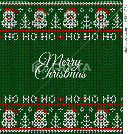 Ugly sweater Christmas party border. Knitted background pattern scandinavian ornaments. 94844772