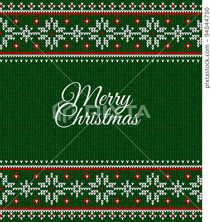 Ugly sweater Christmas party border. Knitted background pattern scandinavian ornaments. 94844780