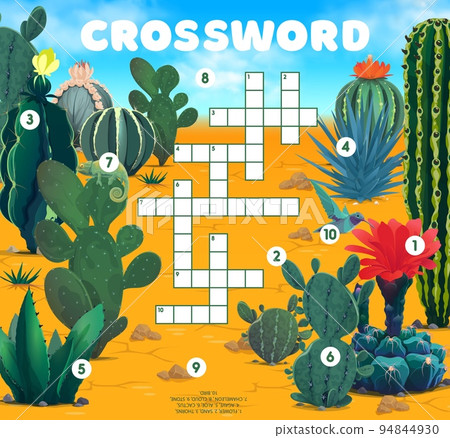 Mexican desert flora and fauna crossword grid worksheet. Find a word vector quiz game or education puzzle. Cartoon cactus flowers, chameleon, bird, agave, aloe succulent plants fill in squares riddle Mexican desert flora and fauna crossword grid worksheet. Find a word vector quiz game or education puzzle. Cartoon cactus flowers, chameleon, bird, agave, aloe succulent plants fill in squares riddle 94844930