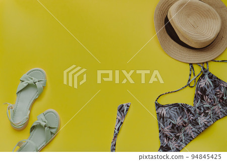 Summer image Swimwear, straw hat, skin care, sunscreen 94845425