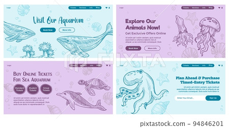 Sea aquarium promotion at web banner set design 94846201