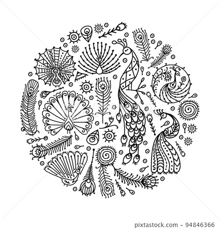 Peacock collection, ethnic style, sketch for your design. Vector illustration Peacock collection, ethnic style, sketch for your design. Vector illustration 94846366