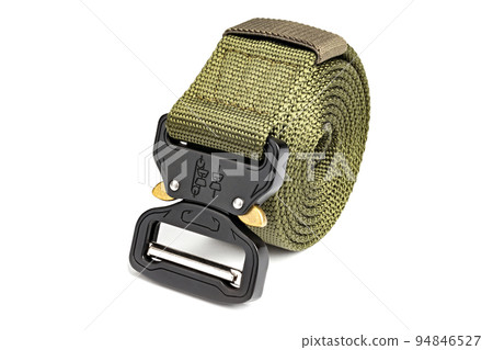 Green mens nylon fastening belt isolated on white background. Green mens nylon fastening belt isolated on white background. 94846527