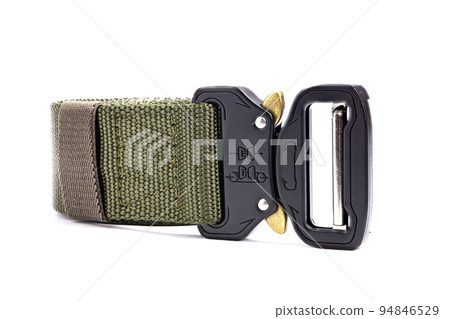 Green mens nylon fastening belt isolated on white background. 94846529