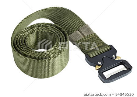 Green mens nylon fastening belt isolated on white background. 94846530