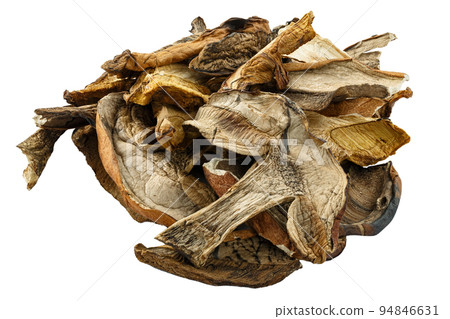Dry white mushroom on a white background. 94846631