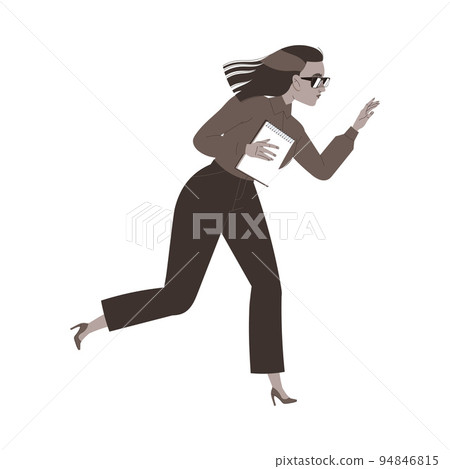 Woman Reporter with Notepad Running Away as Prohibition of Independent Media Vector Illustration 94846815