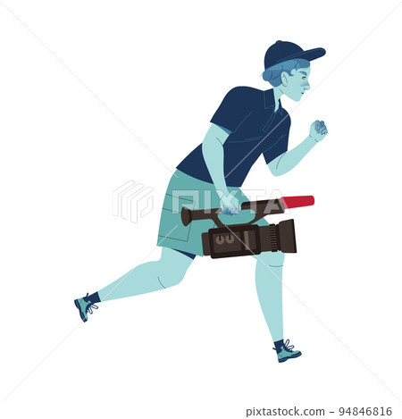 Man News Operator with Camera Running Away as Prohibition of Independent Media Vector Illustration Man News Operator with Camera Running Away as Prohibition of Independent Media Vector Illustration 94846816