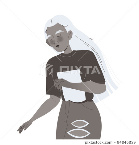 Stressed Woman Character Living Colorless Life Feeling Sadness and Loneliness Vector Illustration 94846859