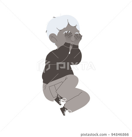 Stressed Little Boy Character Sitting and Crying Feeling Sadness and Loneliness Vector Illustration Stressed Little Boy Character Sitting and Crying Feeling Sadness and Loneliness Vector Illustration 94846866