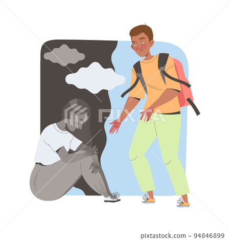 Young Man Character Supporting and Comforting Sad Woman Friend with Problem Vector Illustration 94846899