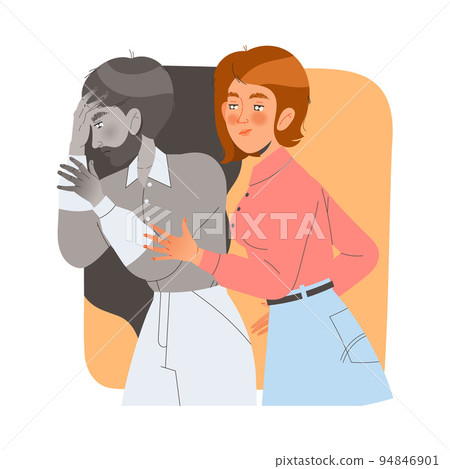 Young Woman Character Supporting and Comforting Sad Man Friend with Problem Vector Illustration 94846901