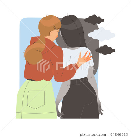Young Woman Character Supporting and Comforting Sad Friend with Problem Vector Illustration 94846913