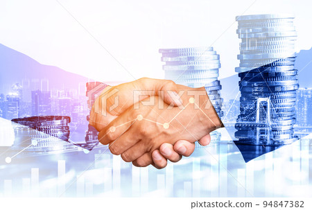 Business handshake on finance prosperity and money technology asset background 94847382