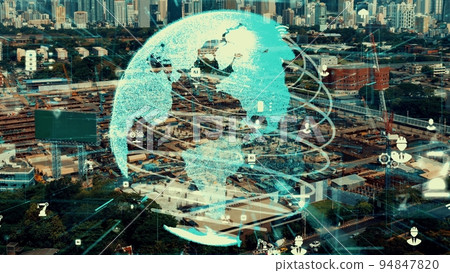 Construction technology concept with alteration graphic over construction site Construction technology concept with alteration graphic over construction site 94847820