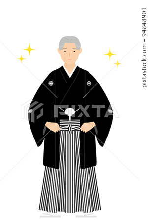 穿著有頂飾的袴（穿著日式服裝）的老人雙手叉腰擺姿勢（閃閃發光） 94848901
