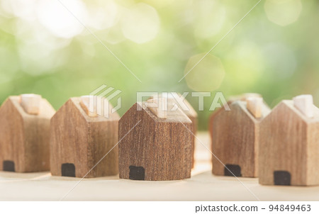 Wooden village on the table And have space to build a new house Wooden village on the table And have space to build a new house 94849463