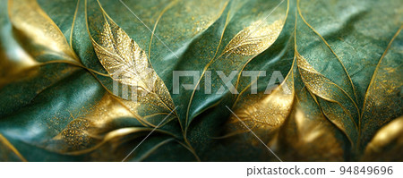 Spectacular green and gold leaf with realistic texture. Digital 3D illustration. Spectacular green and gold leaf with realistic texture. Digital 3D illustration. 94849696