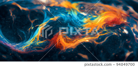 Spectacular scene of blue, orange ink move around. Digital art 3D illustration. Spectacular scene of blue, orange ink move around. Digital art 3D illustration. 94849700