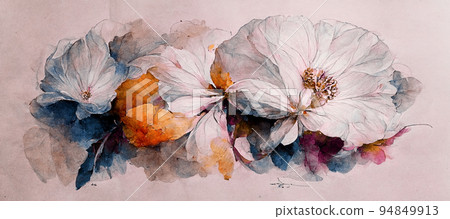 Spectacular watercolor white flower. Digital art 3D illustration. 94849913