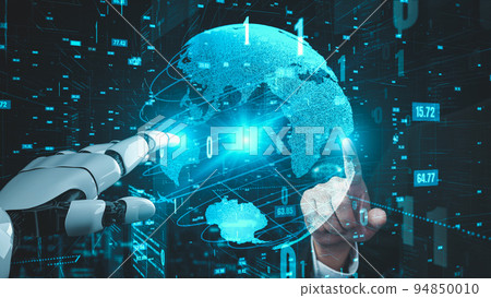 Futuristic robot artificial intelligence enlightening AI technology concept Futuristic robot artificial intelligence enlightening AI technology concept 94850010