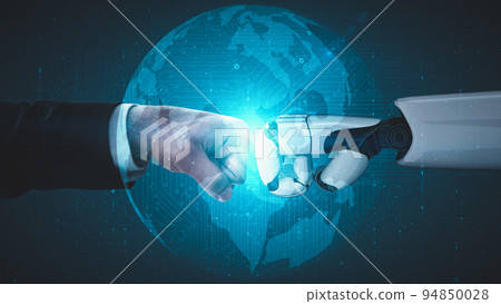 Futuristic robot artificial intelligence enlightening AI technology concept Futuristic robot artificial intelligence enlightening AI technology concept 94850028