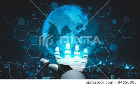 Futuristic robot artificial intelligence enlightening AI technology concept 94850093