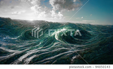 Spectacular abstract scene of an ocean tidal wave. Digital art 3D illustration. Spectacular abstract scene of an ocean tidal wave. Digital art 3D illustration. 94850143