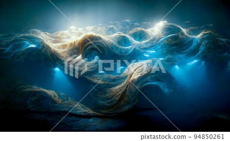 Spectacular abstract silk like underwater wave. Digital art 3D illustration. 94850261