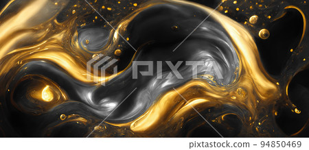 Spectacular black and gold ink swirled around. Digital art 3D illustration. Spectacular black and gold ink swirled around. Digital art 3D illustration. 94850469