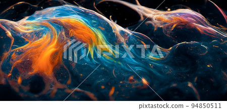 Spectacular scene of blue, orange ink move around. Digital art 3D illustration. 94850511