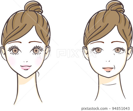 Comparison of the face of a young beautiful woman and the face of an old woman Comparison of the face of a young beautiful woman and the face of an old woman 94851043
