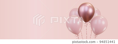 Pink balloons with gold ribbons. 3d rendering 94851441