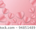 illustration of The Valentine Hearts. Postcard Paper flying elements on the pink background. Symbol of love in the form of heart design 3d. illustration symbols of Valentine's Day. Space for text. 94851489