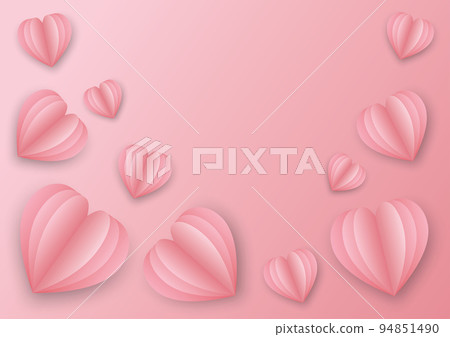 illustration of The Valentine Hearts. Postcard Paper flying elements on the pink background. Symbol of love in the form of heart design 3d. illustration symbols of Valentine's Day. Space for text. illustration of The Valentine Hearts. Postcard Paper flying elements on the pink background. Symbol of love in the form of heart design 3d. illustration symbols of Valentine's Day. Space for text. 94851490
