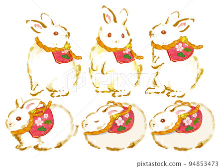 Rabbit watercolor style illustration set vector 94853473