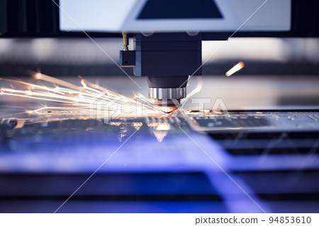Cnc milling machine. Processing and laser cutting for metal in the industrial. Motion blur. Industrial exhibition of machine tools. 94853610
