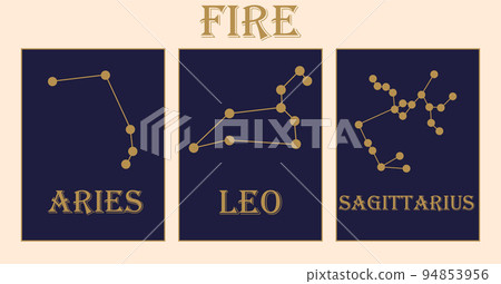 Zodiac fire signs. Aries leo and sagittarius Stock