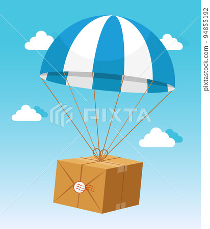 Blue and White Parachute Holding Delivery Box 94855192