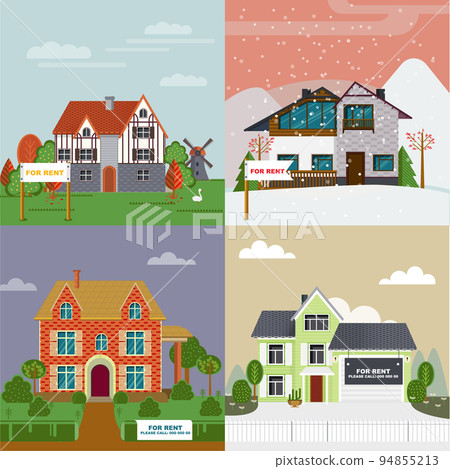 Colorful Villas And Cottages Flat Set Colorful Villas And Cottages Flat Set 94855213