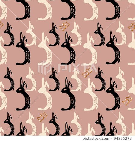 The symbol of 2023 is a black rabbit a seamless pattern without a background The symbol of 2023 is a black rabbit a seamless pattern without a background 94855272