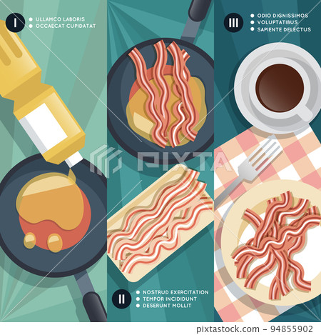 Cooking instruction of frying bacon. Vector illustration 94855902