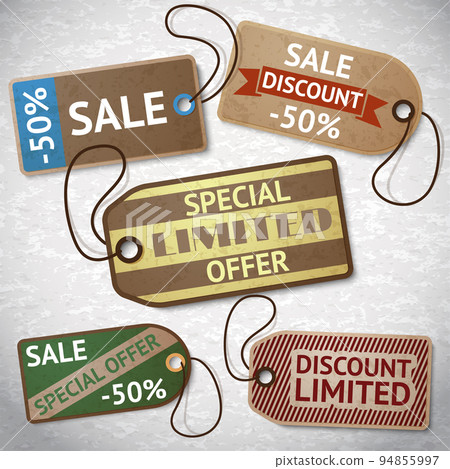 Collection of discount cardboard sale labels Collection of discount cardboard sale labels 94855997