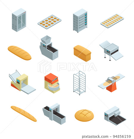 Bakery Factory Isometric Icon Set 94856159