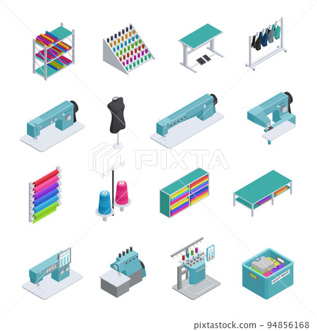 Garment Factory Isometric Icon Set 94856168