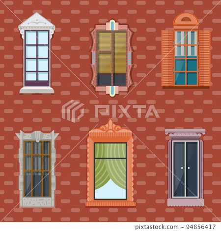 Colorful Detailed Windows Flat Set Colorful Detailed Windows Flat Set 94856417