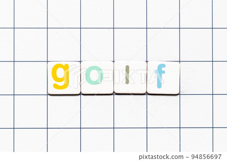 Colorful tile letter in word golf on white grid background 94856697