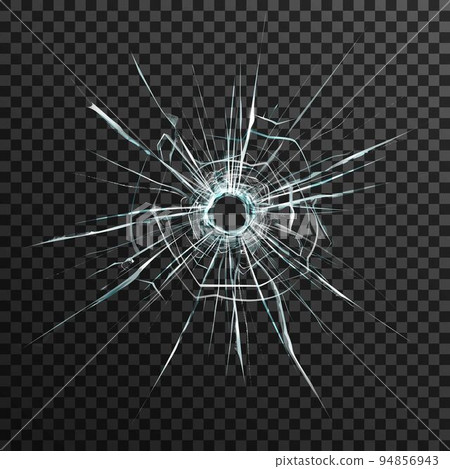Bullet Hole In Transparent Glass Bullet Hole In Transparent Glass 94856943