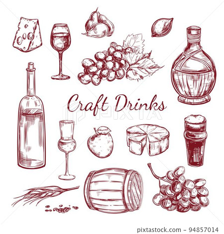 Craft Drink Sketch Elements Set Craft Drink Sketch Elements Set 94857014